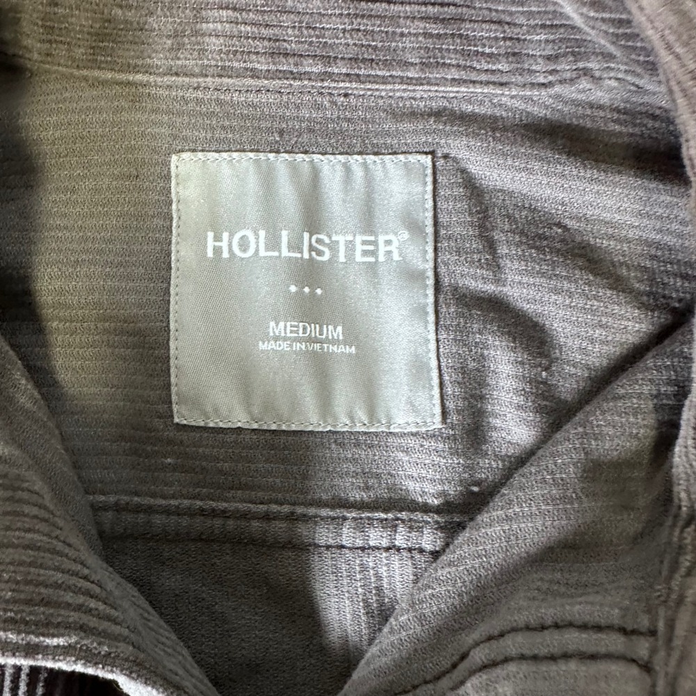 Hollister Mens Corduroy Button Down Shirt Gray Long Sleeve Pockets Medium - Picture 4 of 8